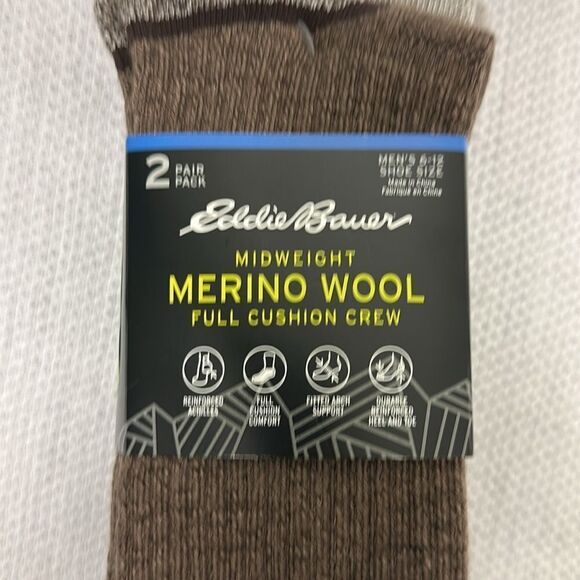 Eddie Bauer Men’s Heather Brown Ribbed Midweight Full Cushion Crew Socks 2 pk - Picture 5 of 7